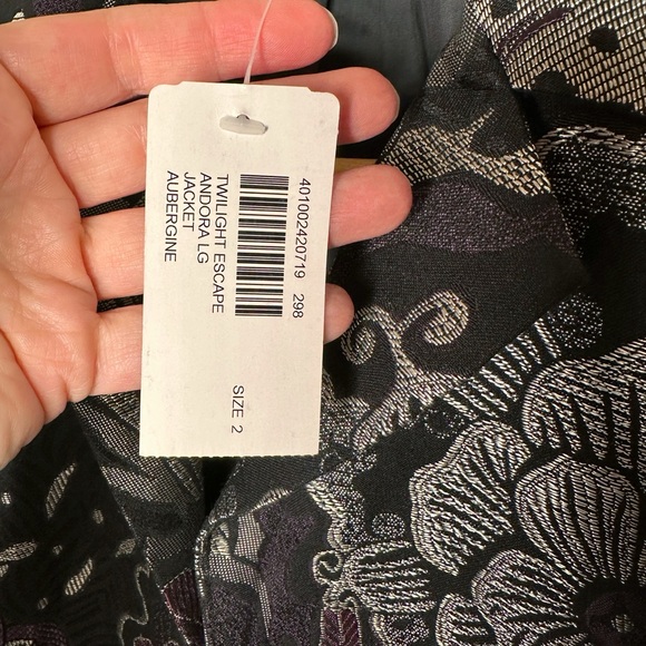 Chico’s 2 Jacquard Twilight Escape Andora Floral Jacket Large Black Purple New - Picture 11 of 11